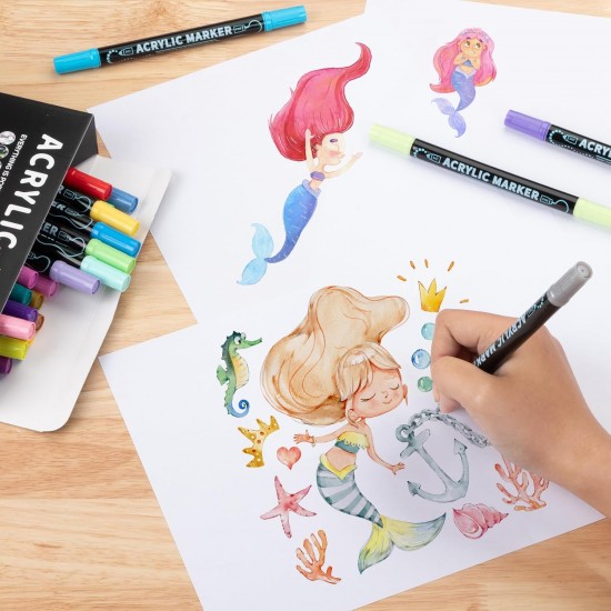 Marker Acrylic ,Dual Tip Paint |Water Soluble Coloring with Fine Tip and Dot Tip Marker Pens